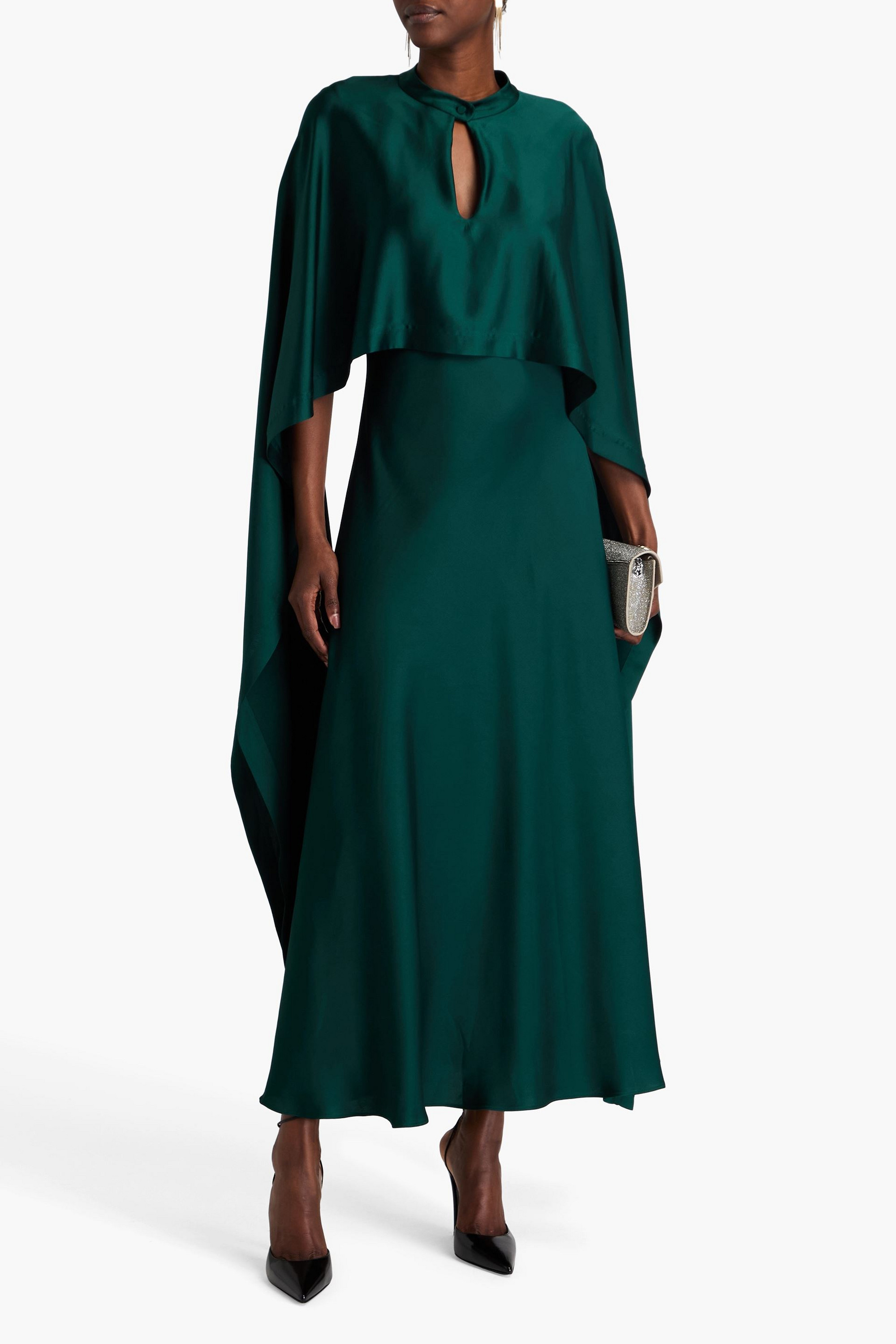 SIMKHAI Amory cape-effect satin-crepe maxi dress