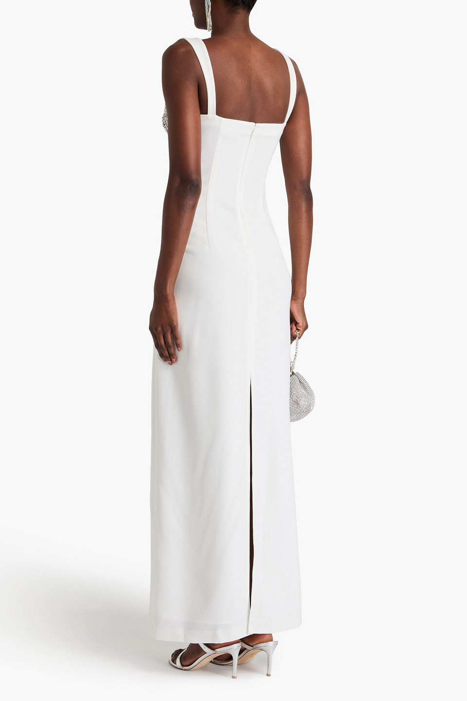 Simkhai Lennox Crystal-embellished Cutout Crepe Gown In White