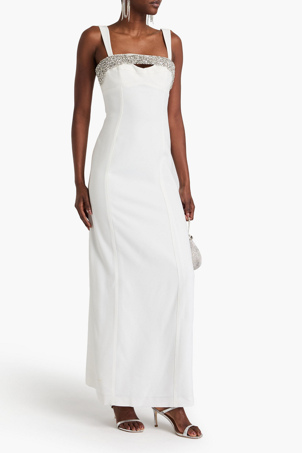 Simkhai Lennox Crystal-embellished Cutout Crepe Gown In White