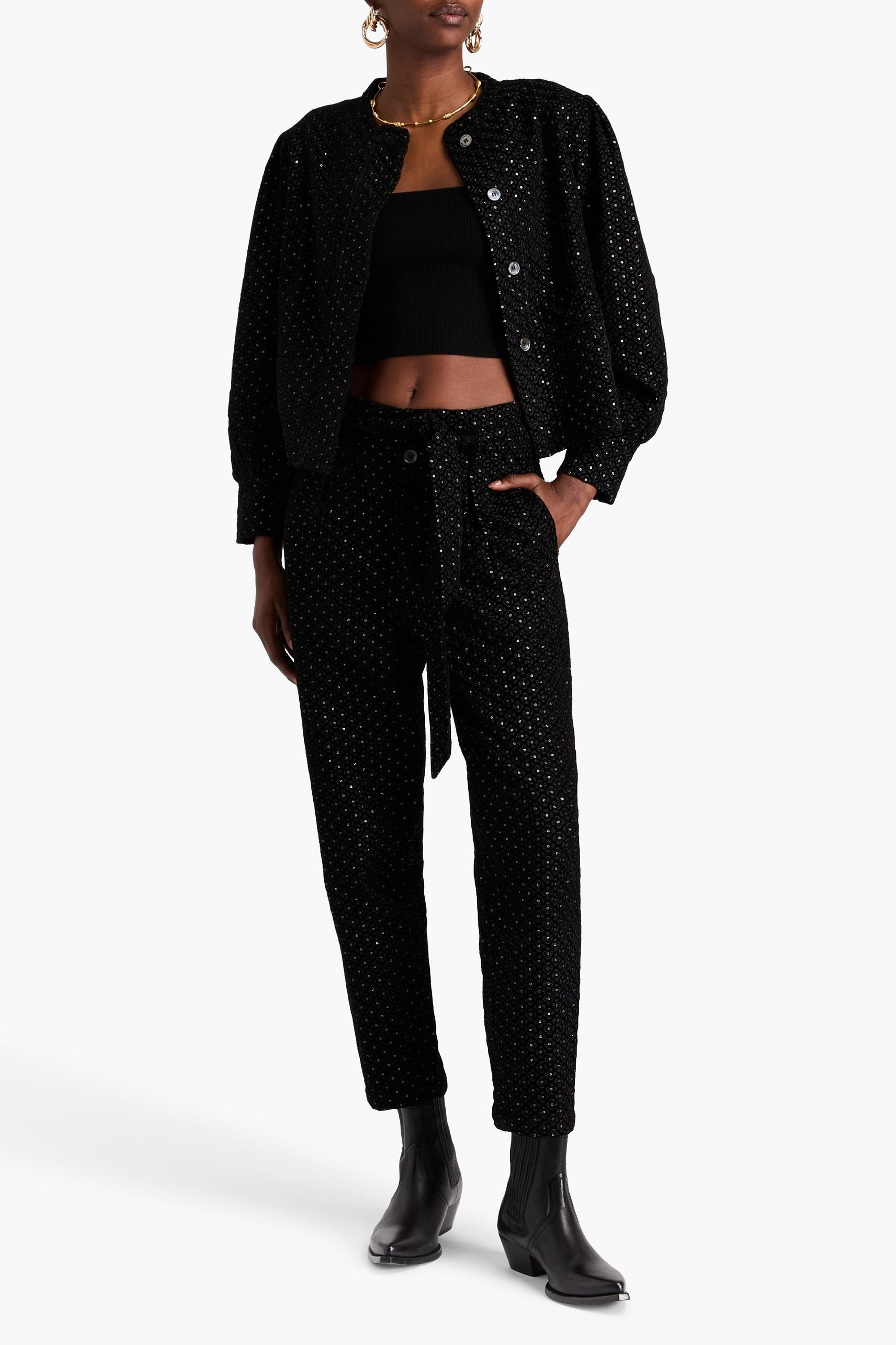 Antik Batik Talido embellished velvet tapered pants
