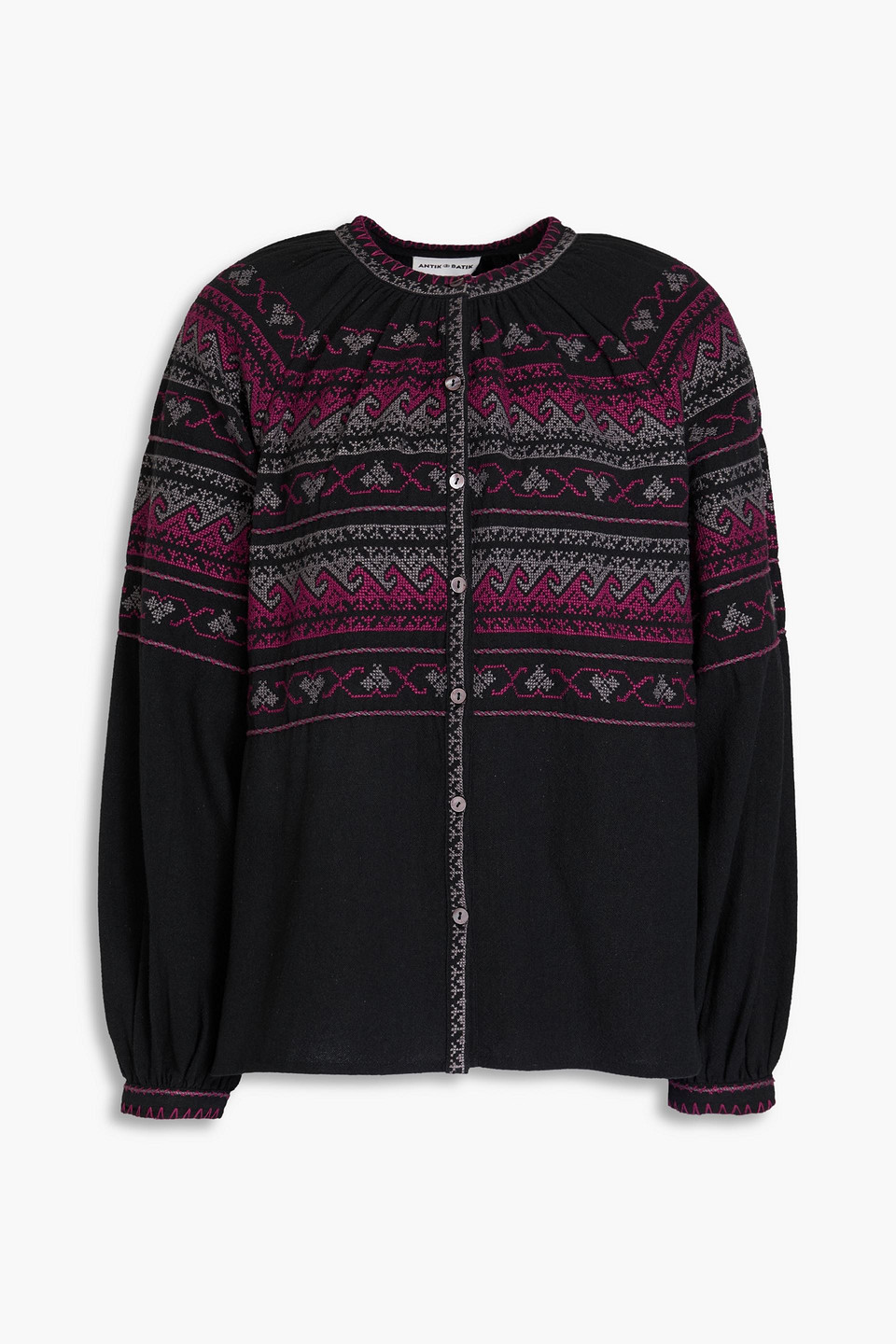 Antik Batik Luna Embroidered Cotton Blouse In Black