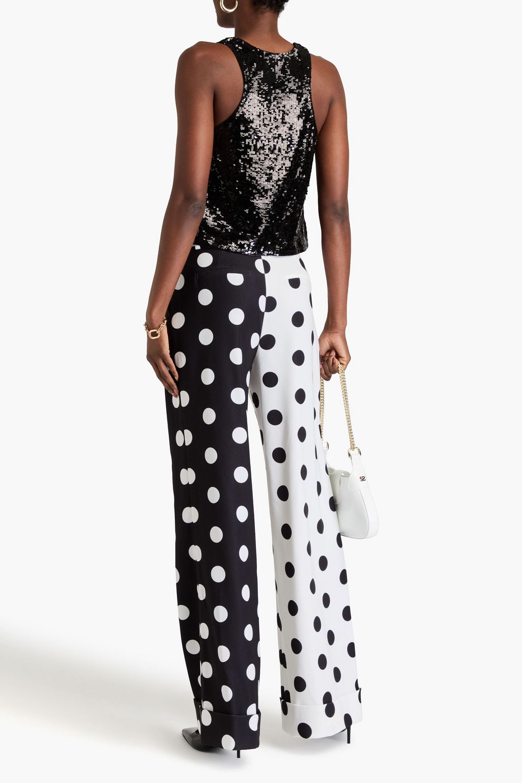 ALICE + OLIVIA بلوزة "أفريل" مصنوعة من الشبك ومزينة بأقراص برّاقة