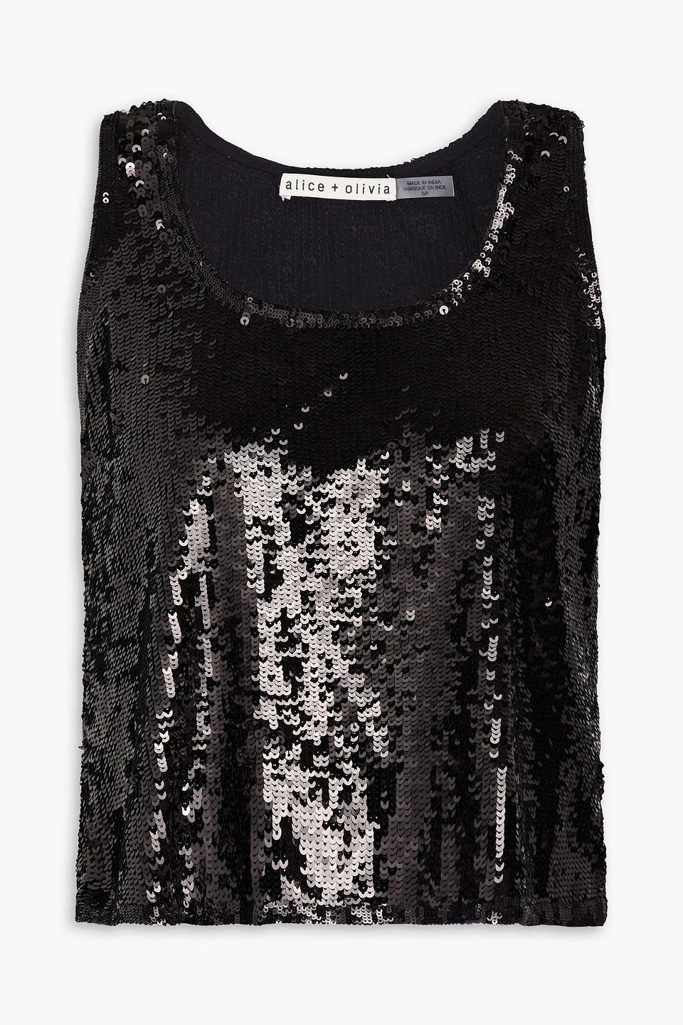 Alice And Olivia Avril Sequined Mesh Top In Black