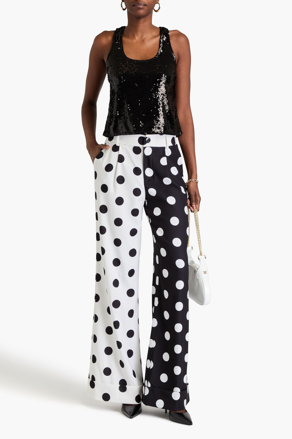 Alice And Olivia Avril Sequined Mesh Top In Black