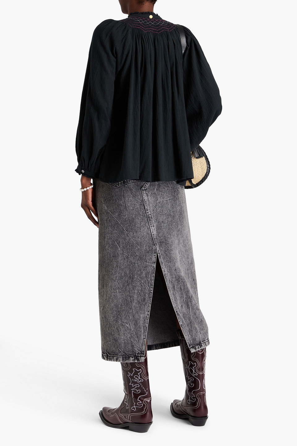Antik Batik Daya Smocked Cotton-gauze Blouse In Black