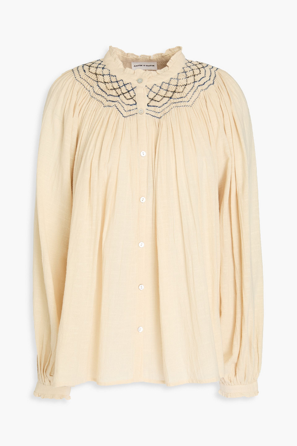 Antik Batik Daya Smocked Cotton-gauze Blouse In Beige