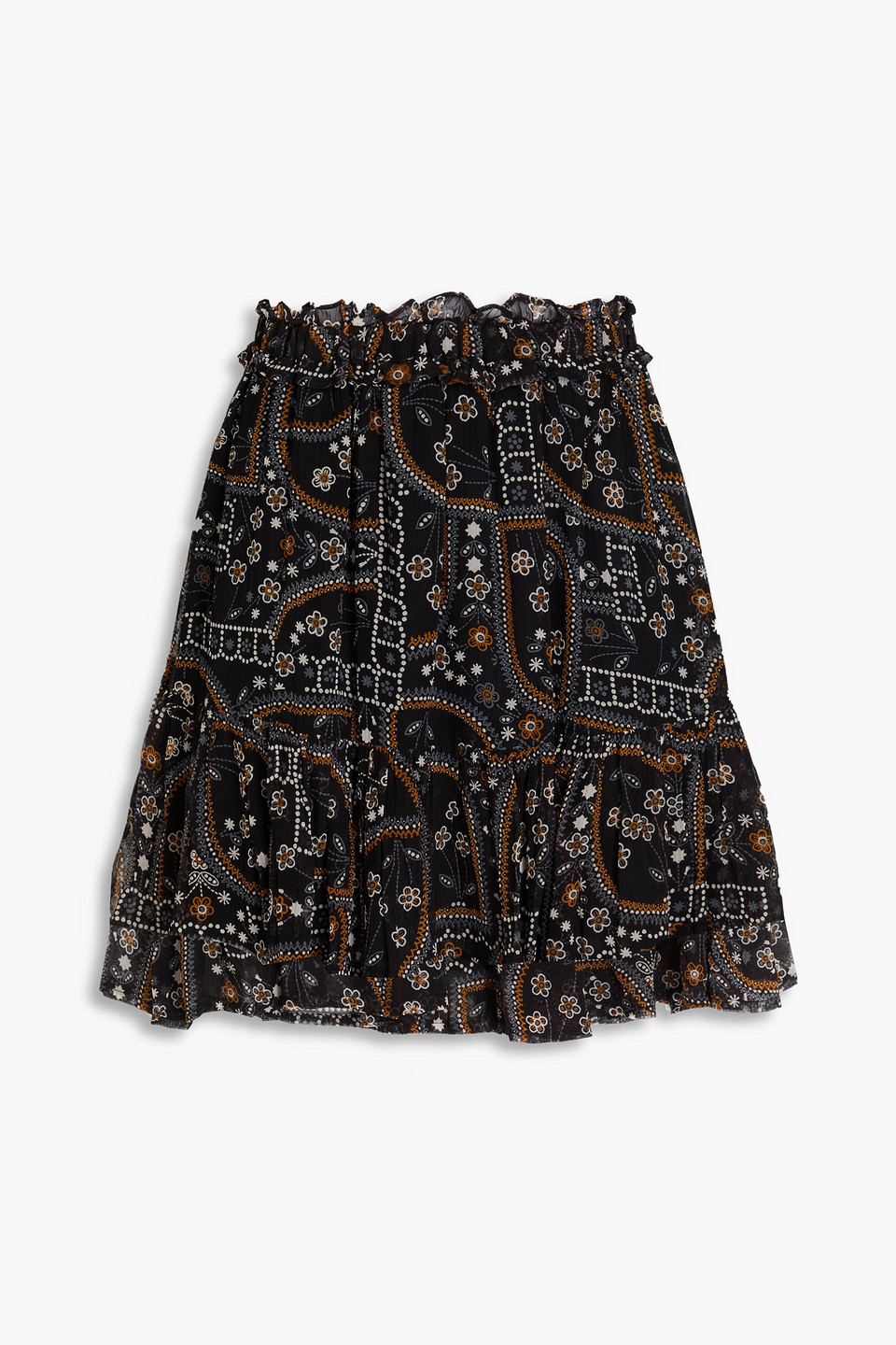 Antik Batik - Elie ruffled floral-print crepon mini skirt - Black - FR 38