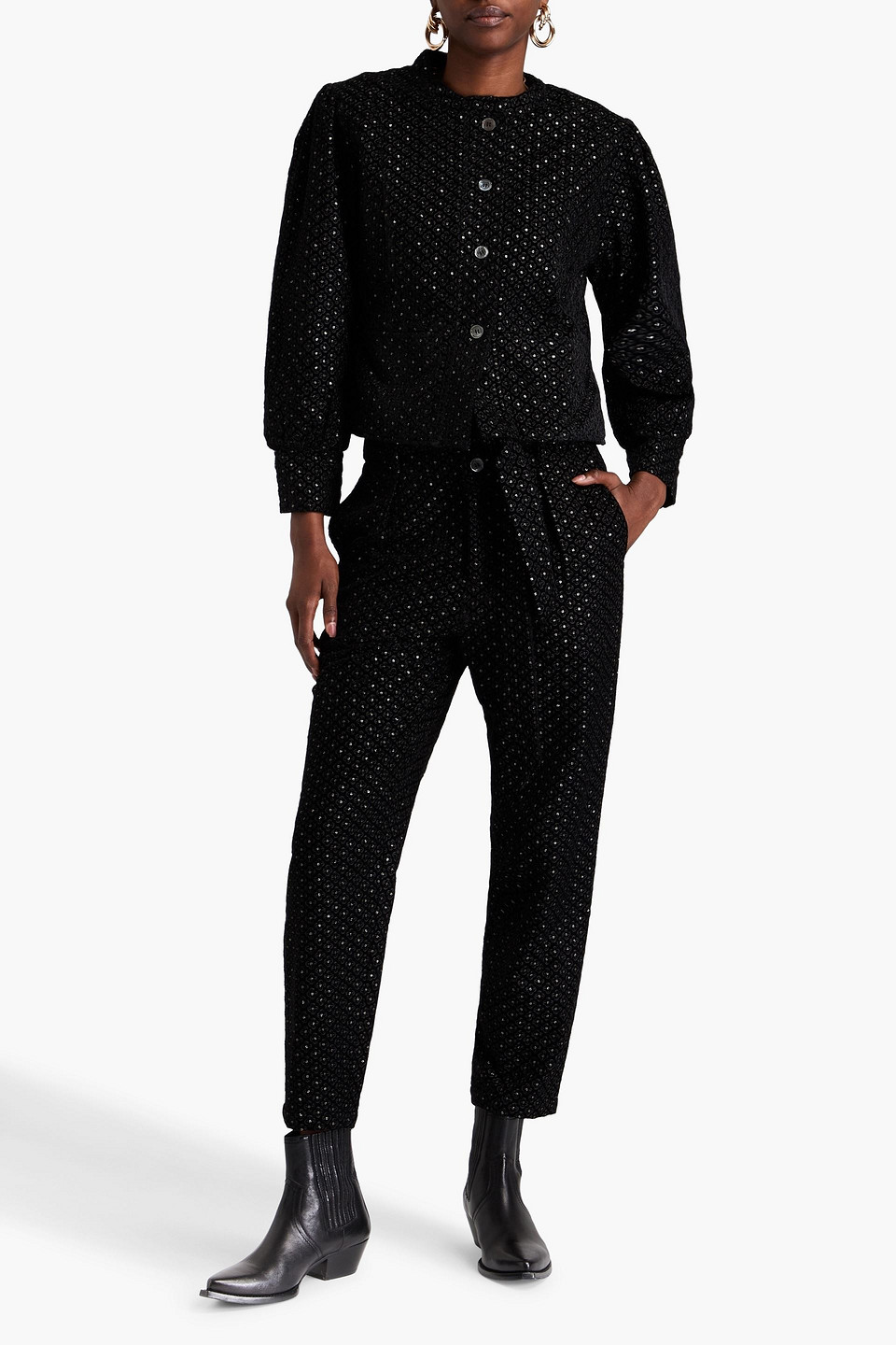 Antik Batik Talido Embellished Velvet Blouse In Black