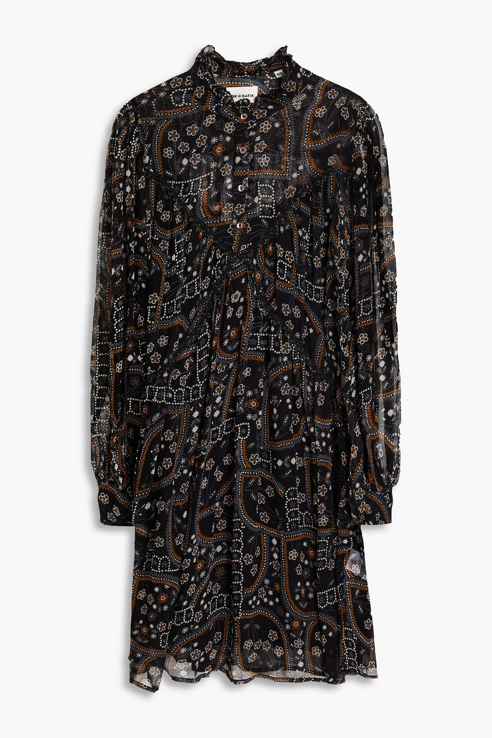 Antik Batik Elie Bead-embellished Floral-print Chiffon Mini Dress In Black