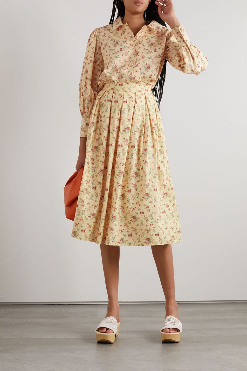 BATSHEVA X LAURA ASHLEY Laura Ashley + تنورة Eres متوسطة الطول من قطن البوبلين بطبعة الأزهار وكسرات