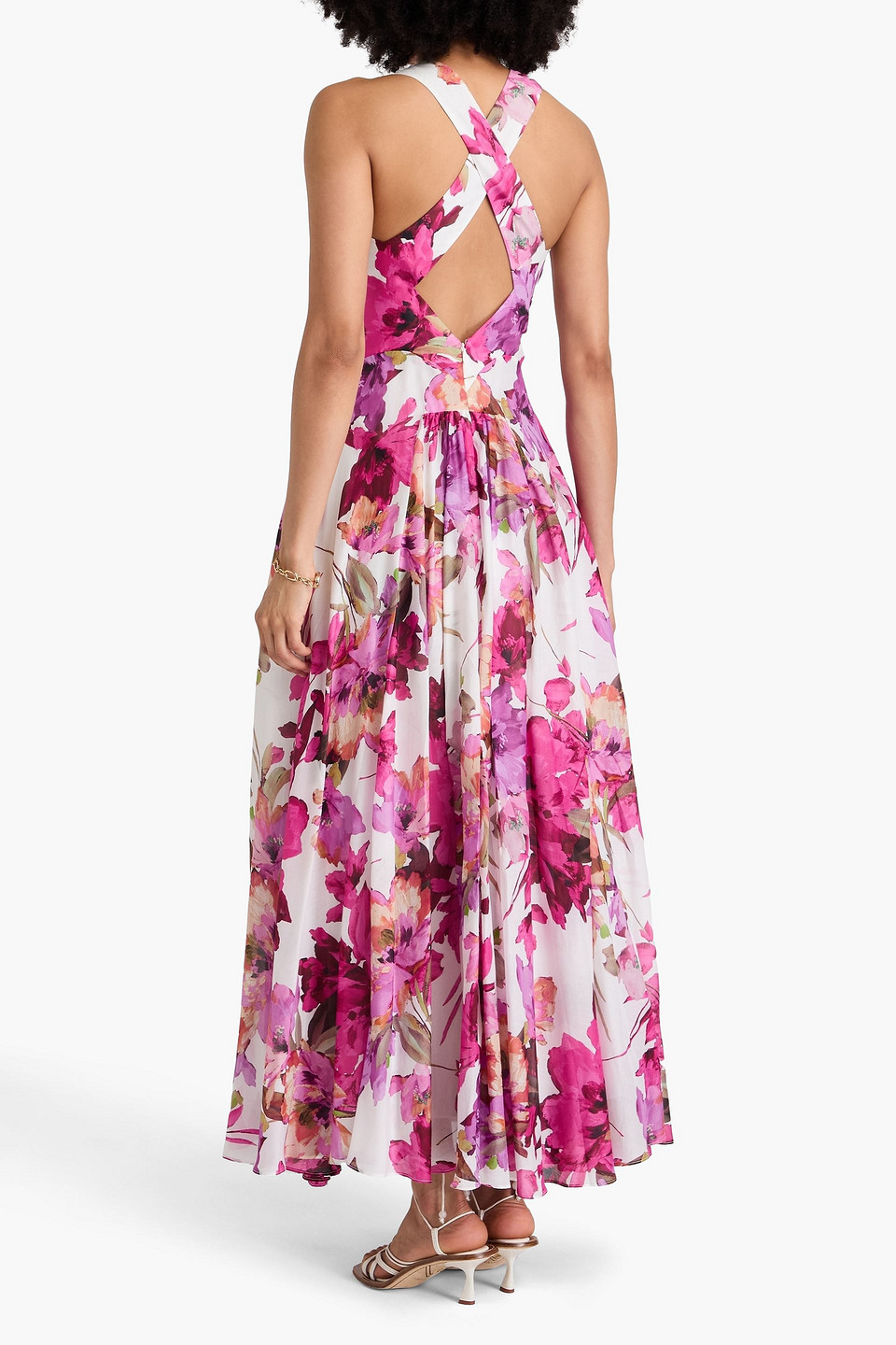 Nicholas Noemi Floral-print Cotton And Silk-blend Mousseline Maxi Dress In White