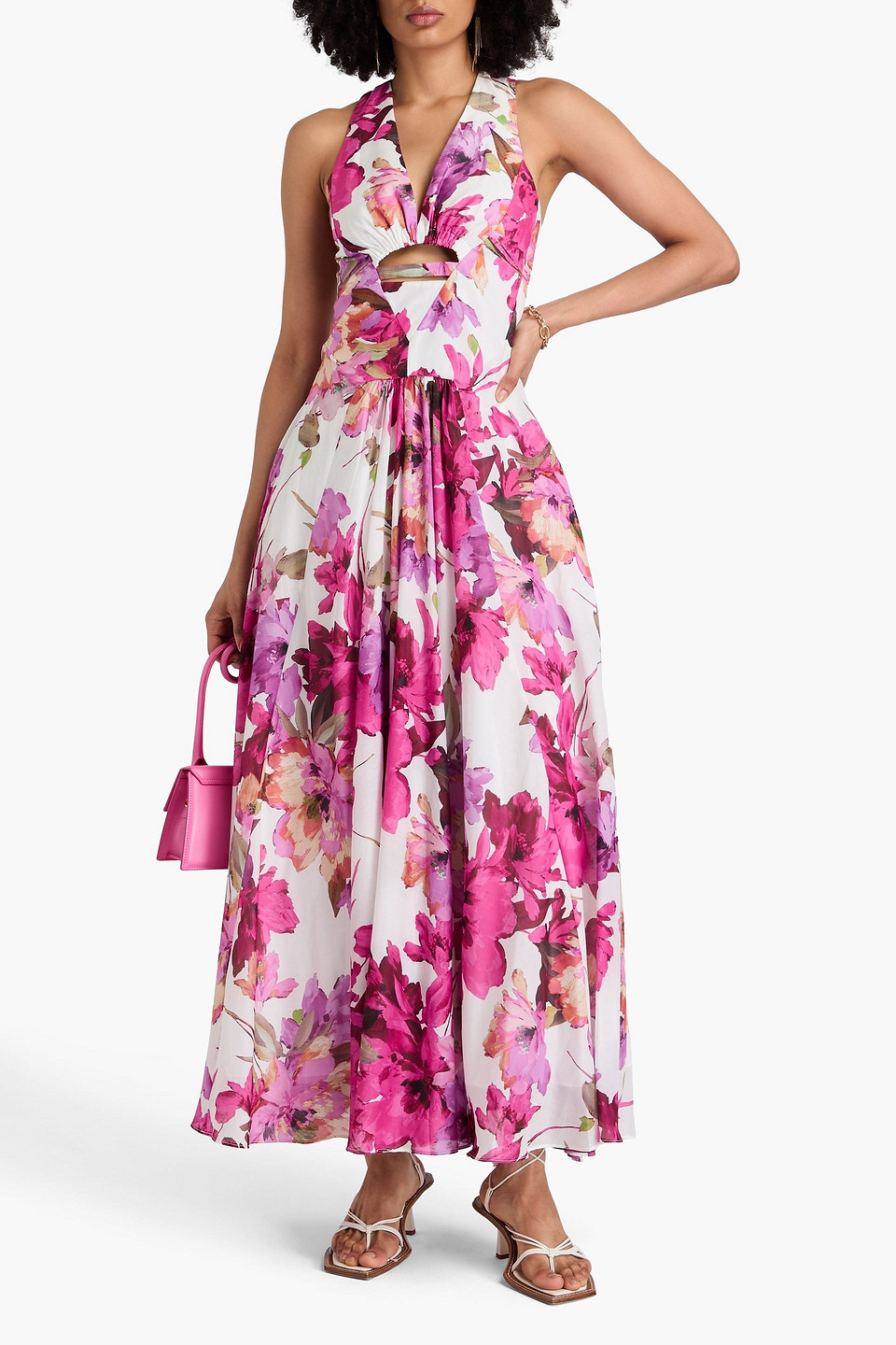 Nicholas Noemi Floral-print Cotton And Silk-blend Mousseline Maxi Dress In White
