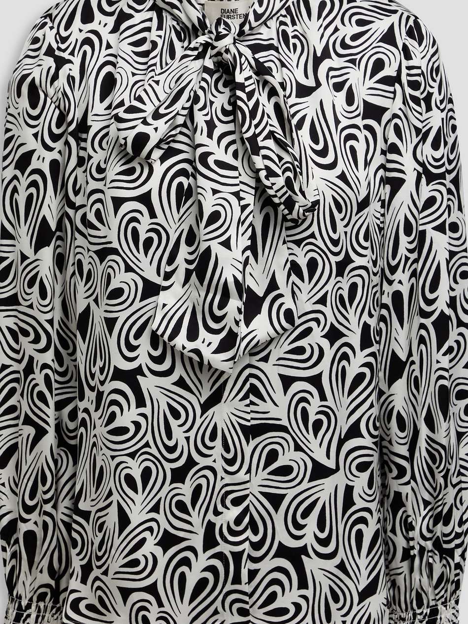new tina pussy-bow printed ecovero™-blend satin blouse