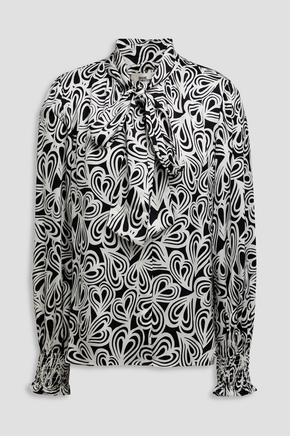 Diane Von Furstenberg New Tina Pussy-bow Printed Ecovero™-blend Satin Blouse In White