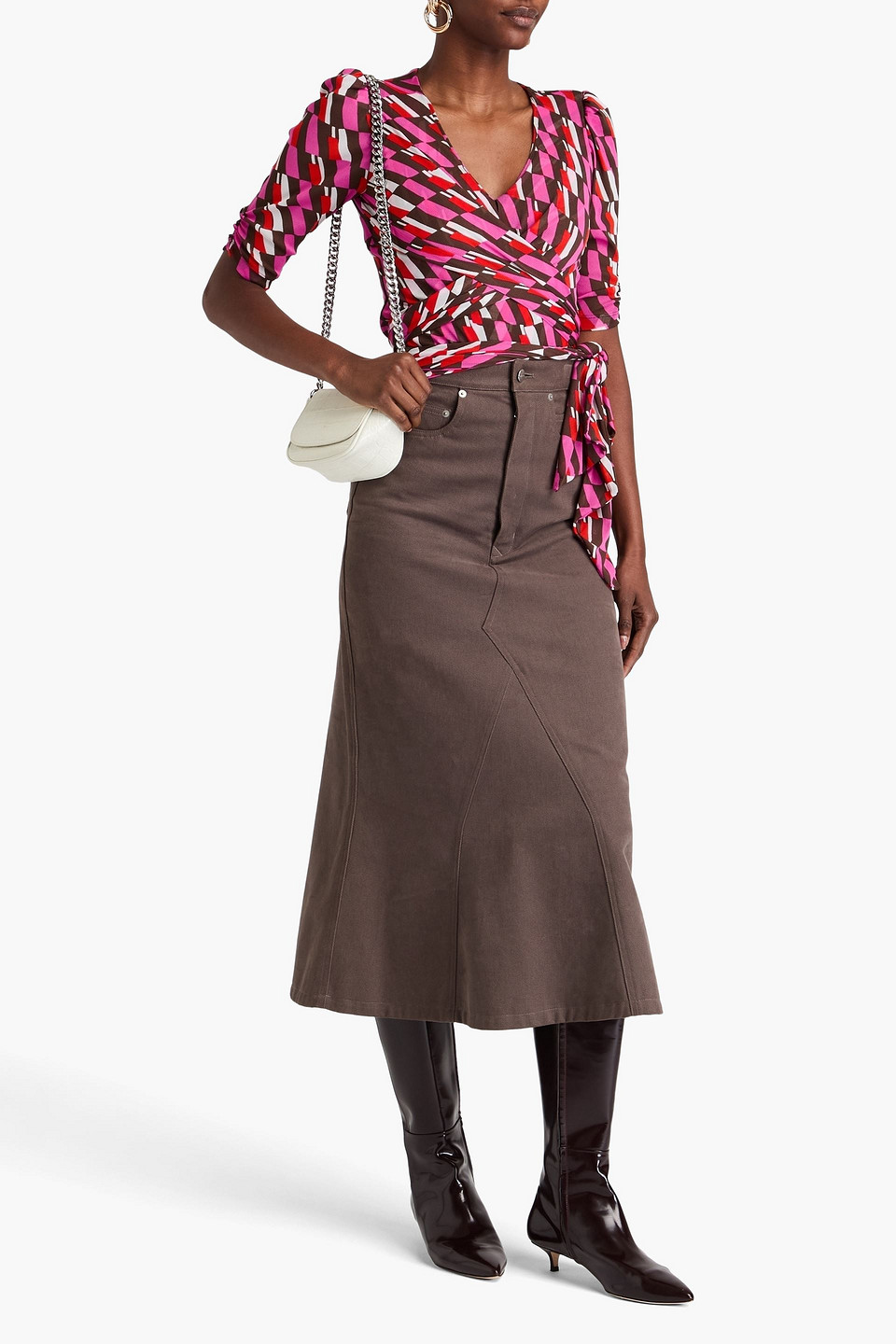 DIANE VON FURSTENBERG ABBIE WRAP-EFFECT PRINTED MESH BODYSUIT