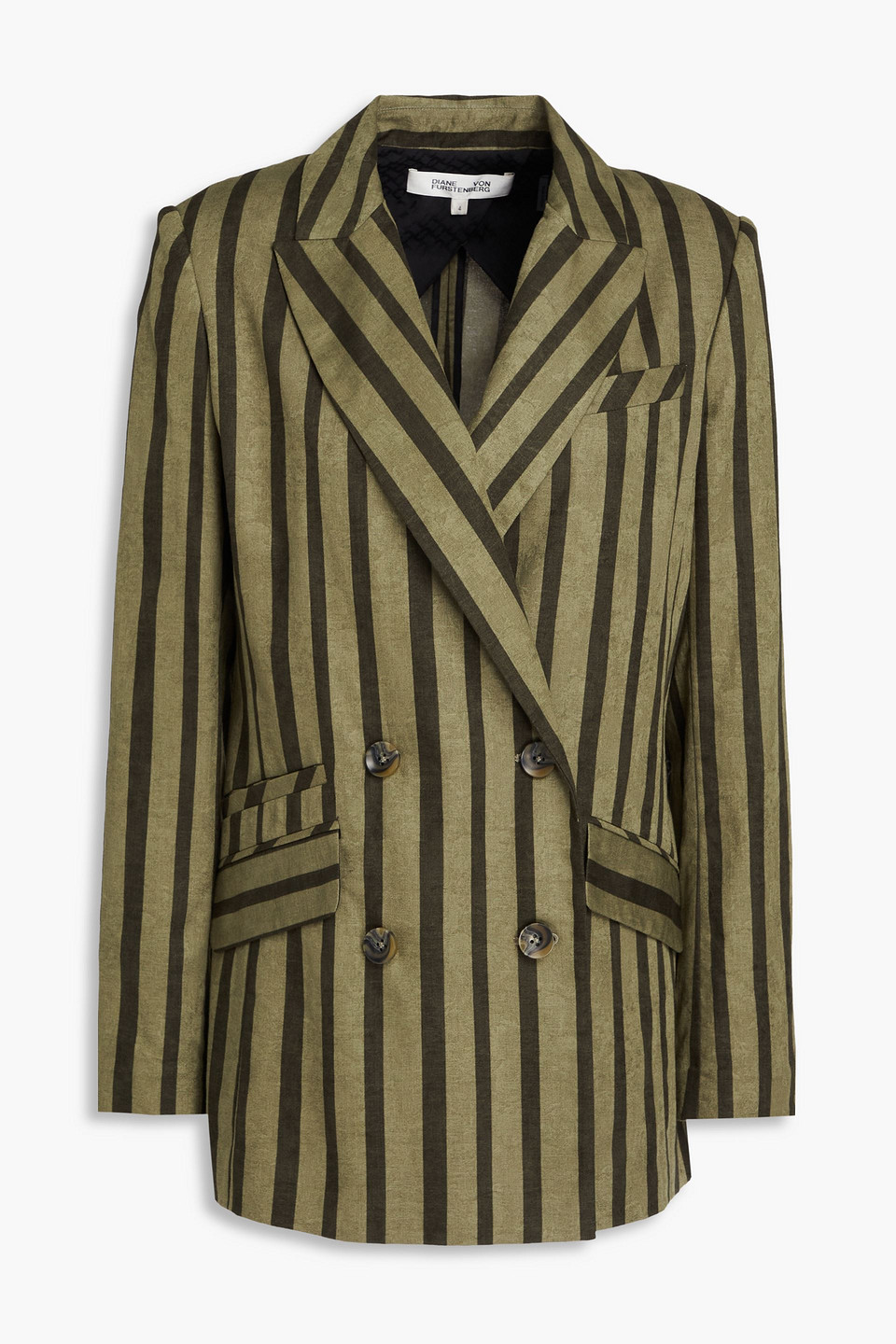 Diane Von Furstenberg Madison Double-breasted Striped Cotton And Linen-blend Blazer In Sage Green