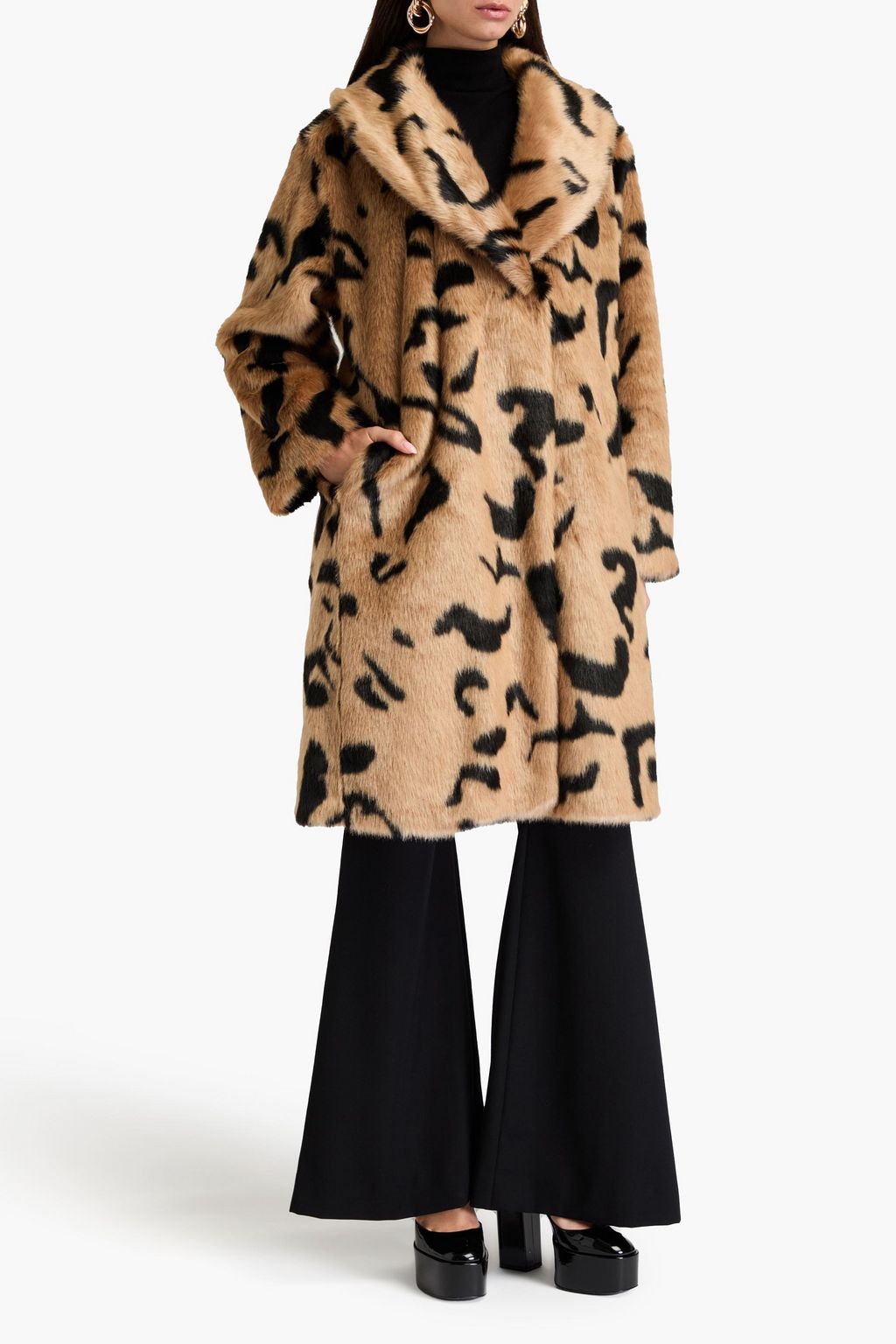 DIANE VON FURSTENBERG 레오파드 프린트 인조 퍼 코트