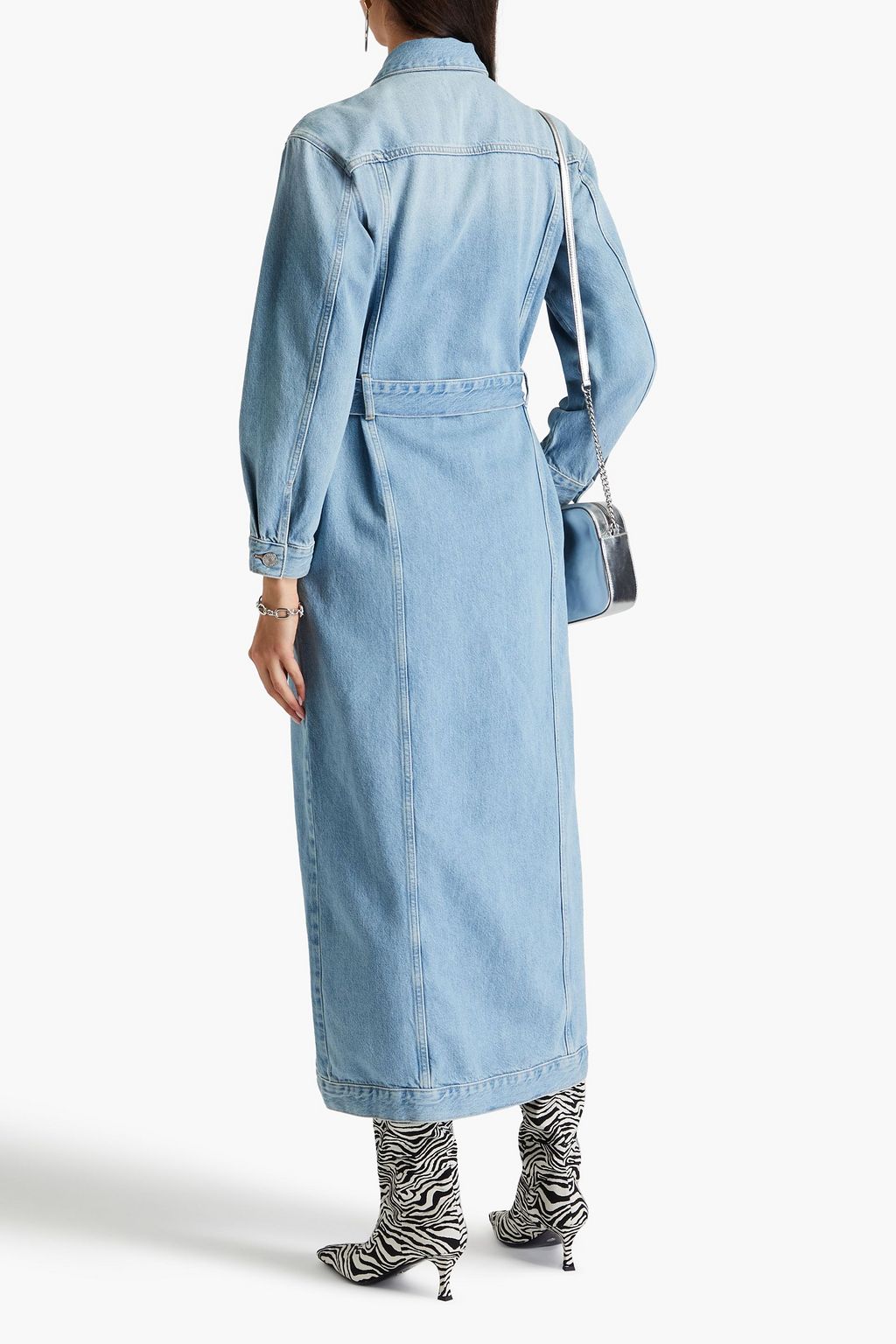 FRAME Belted denim midi dress