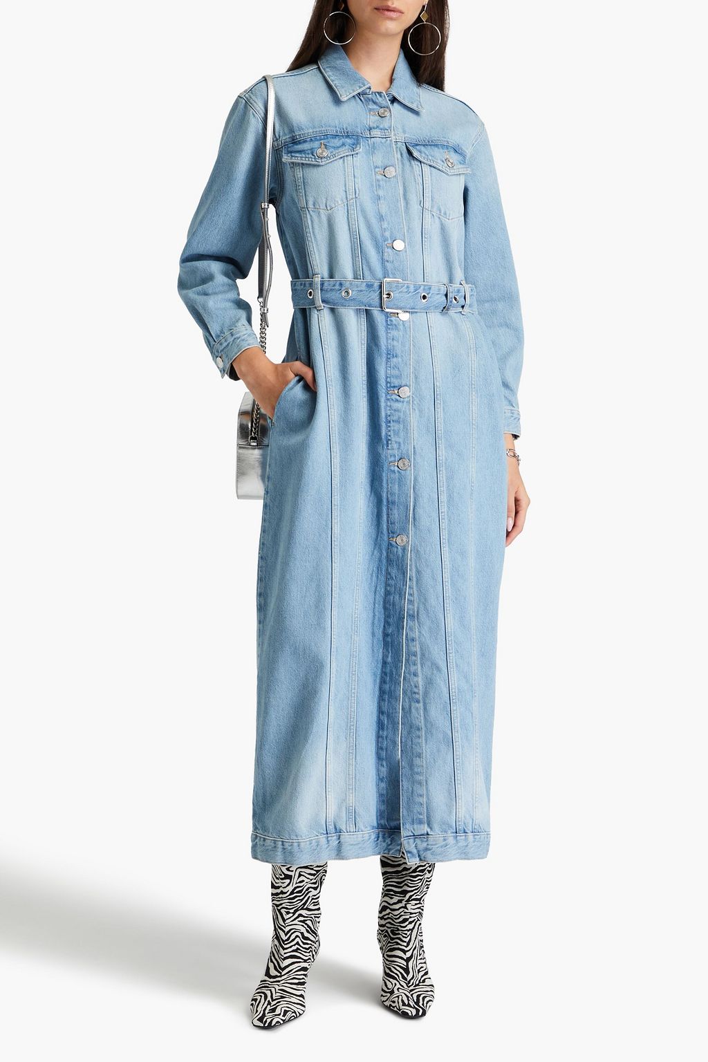 FRAME Belted denim midi dress
