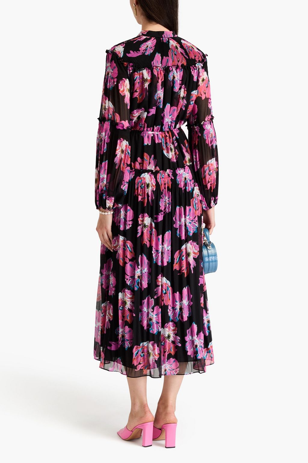DIANE VON FURSTENBERG فستان Link متوسط الطول من الجورجيت ومزين بطبعة الأزهار