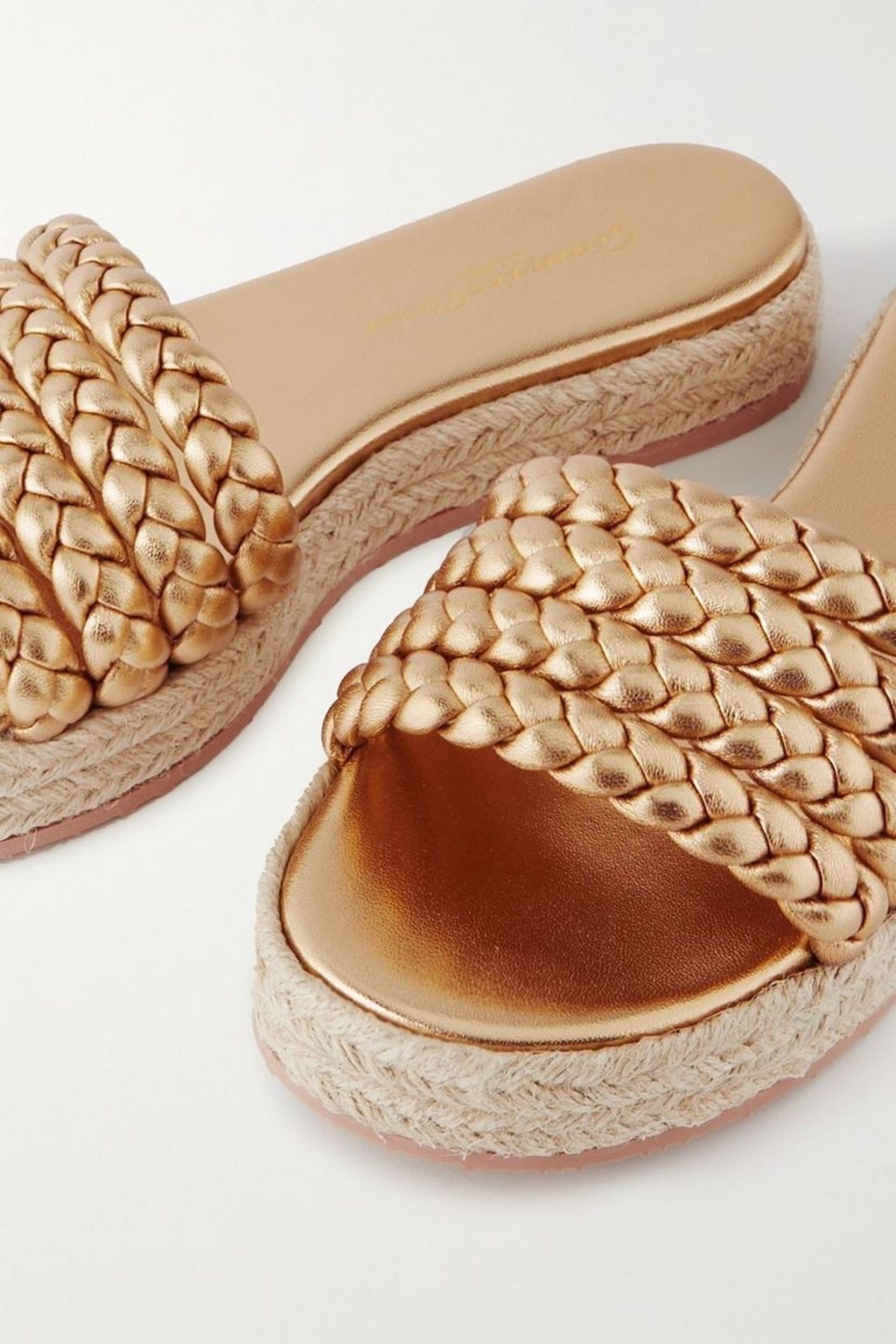 GIANVITO ROSSI Marbella braided metallic leather espadrille slides