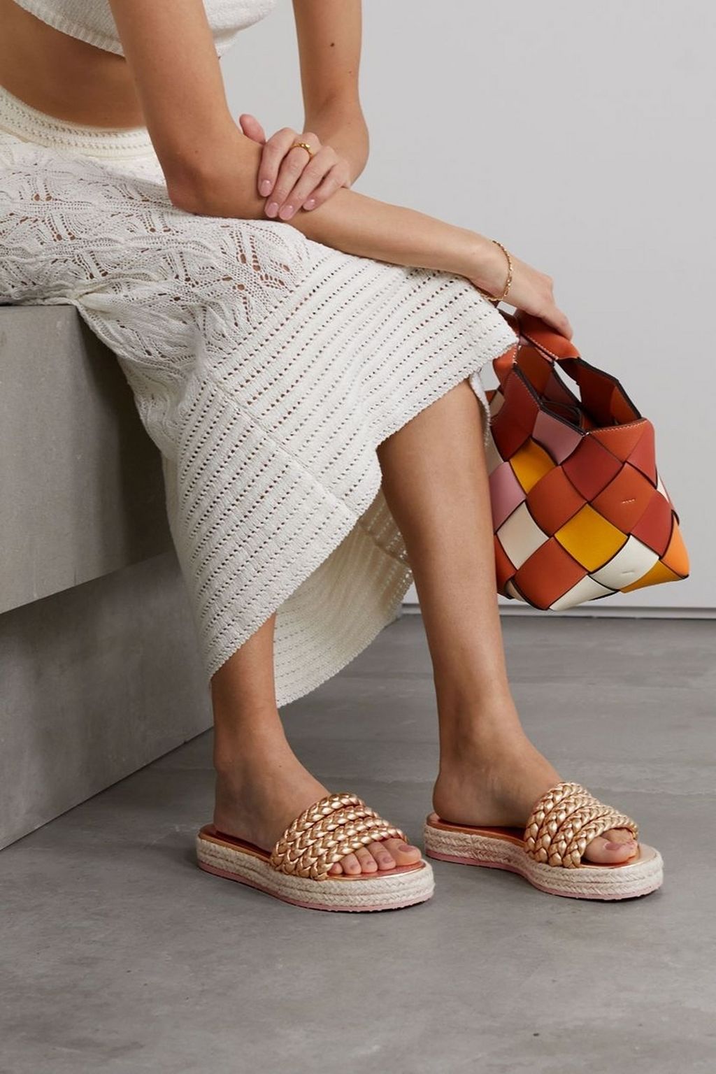 GIANVITO ROSSI Marbella braided metallic leather espadrille slides
