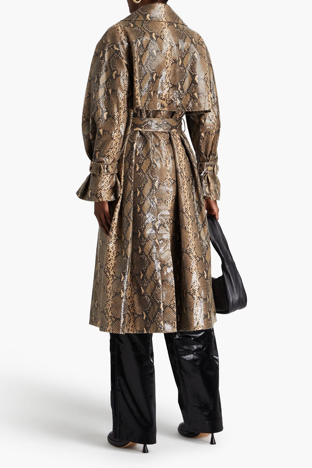 REJINA PYO Oona belted faux snake-effect leather trench coat