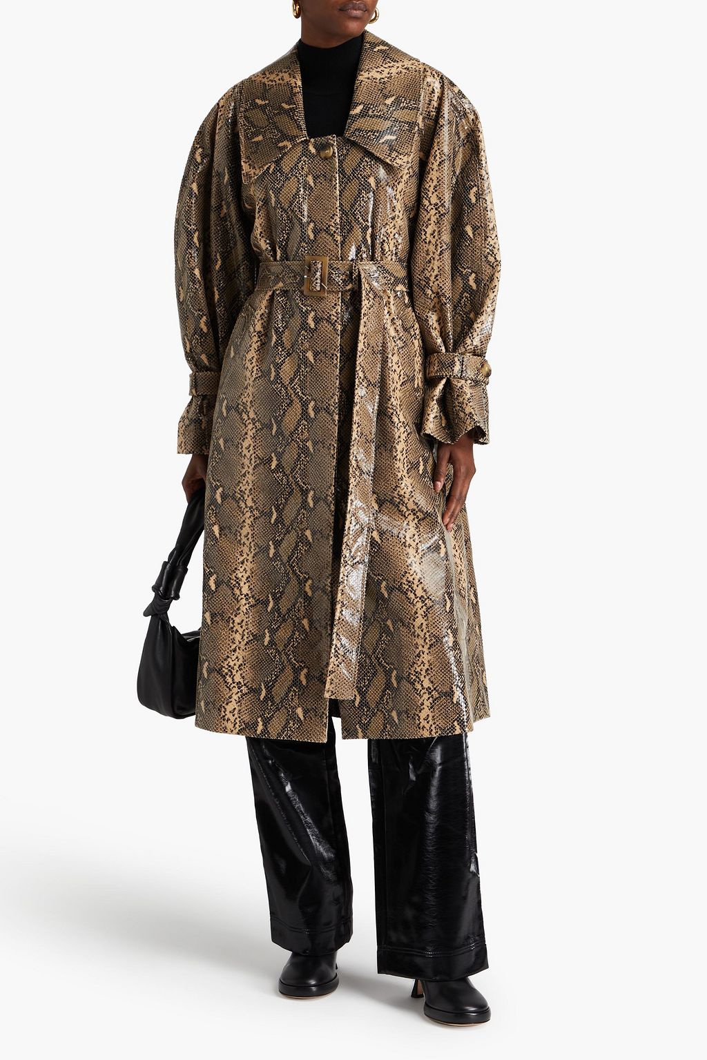 REJINA PYO Oona belted faux snake-effect leather trench coat