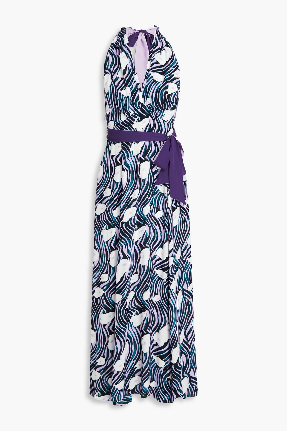 Diane Von Furstenberg Mattia Belted Printed Crepe Halterneck Maxi Dress In Multicolor