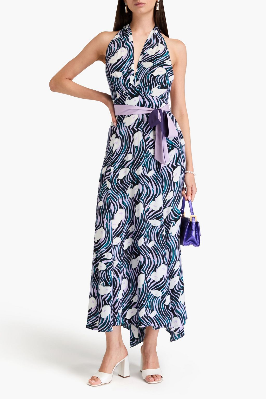 DIANE VON FURSTENBERG Mattia belted printed crepe halterneck maxi dress