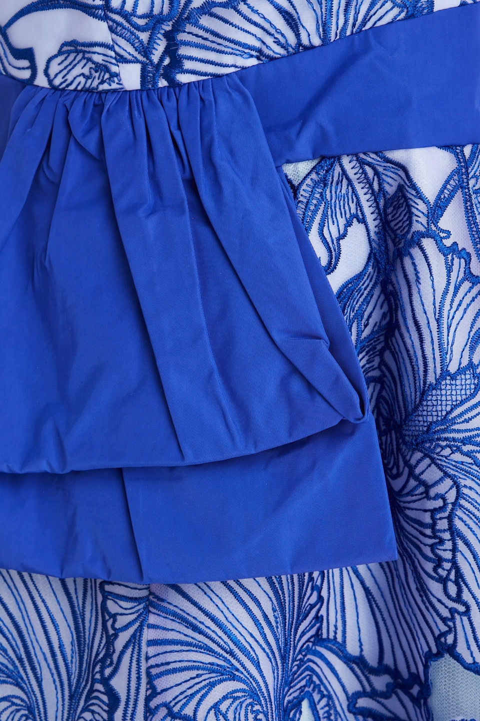 Shop Marchesa Notte Strapless Taffeta-paneled Embroidered Tulle Midi Dress In Royal Blue