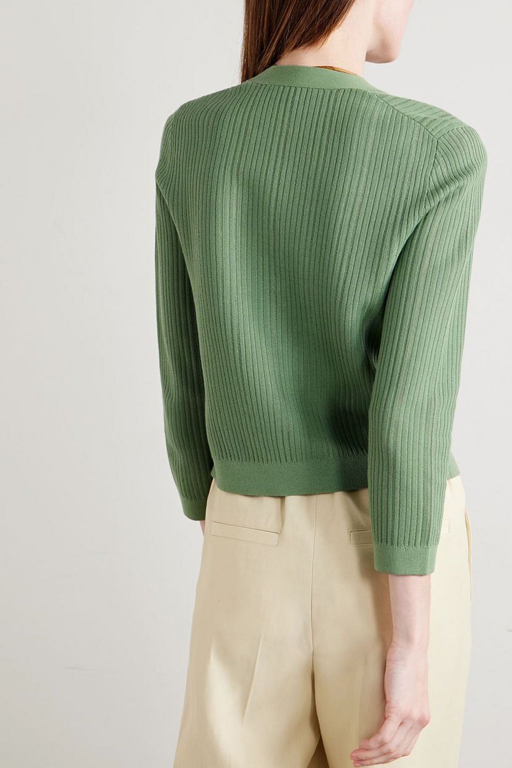 THEORY Cropped ribbed cotton-blend cardigan