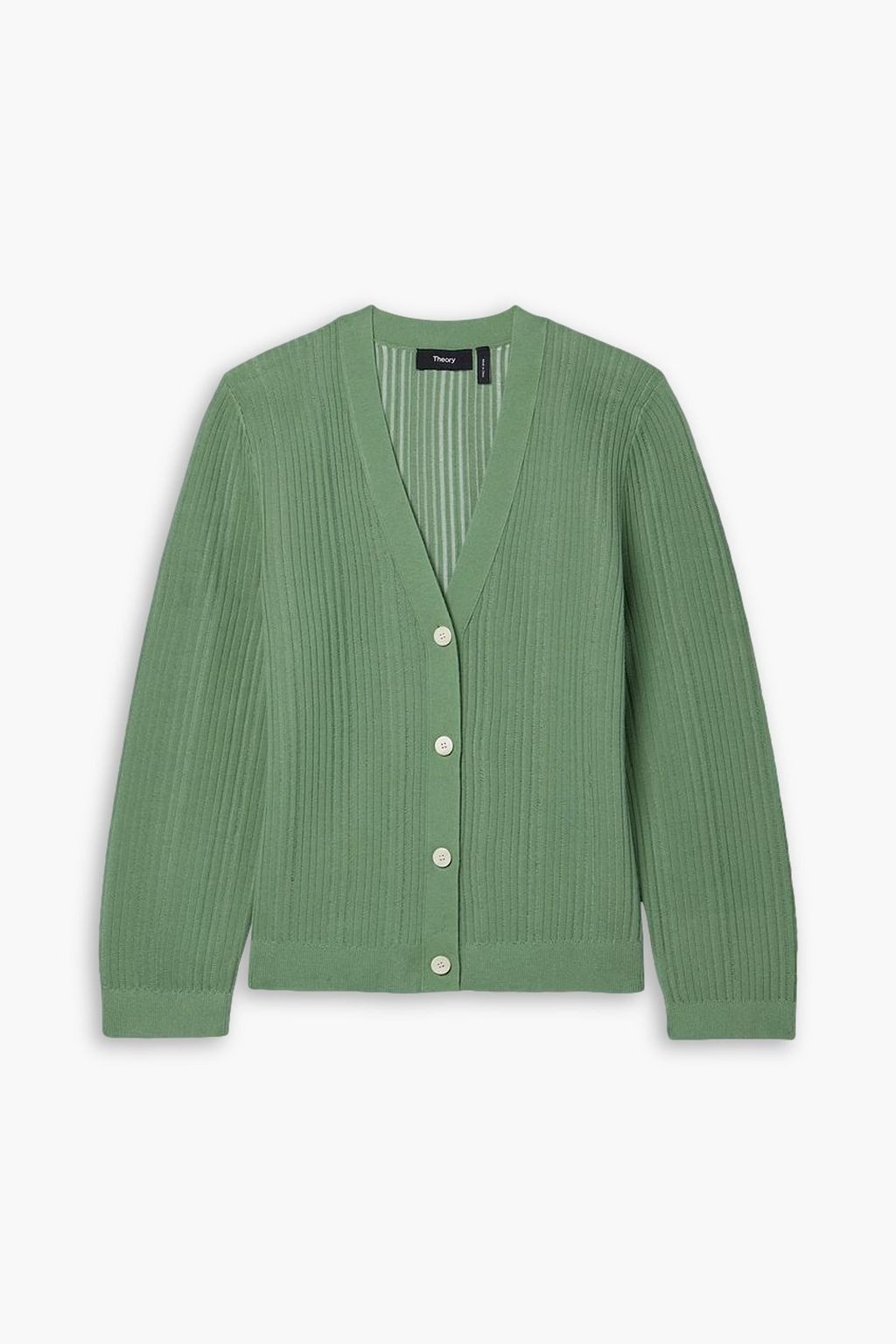 THEORY Cropped ribbed cotton blend cardigan THE OUTNET
