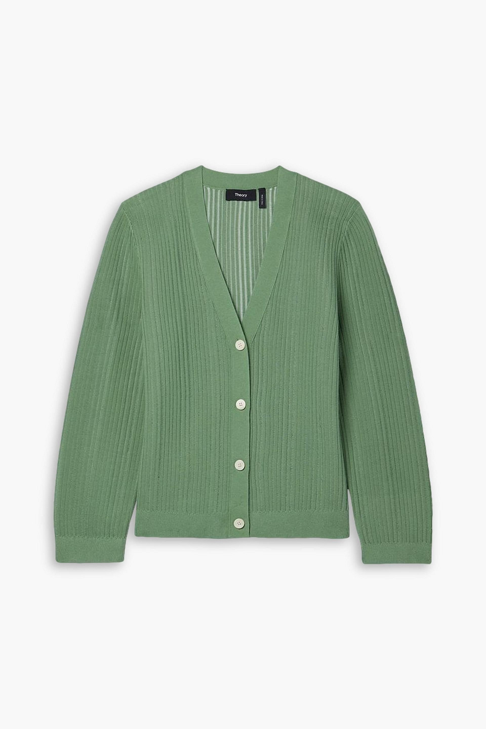 Theory Cropped Ribbed Cotton-blend Cardigan In Leaf