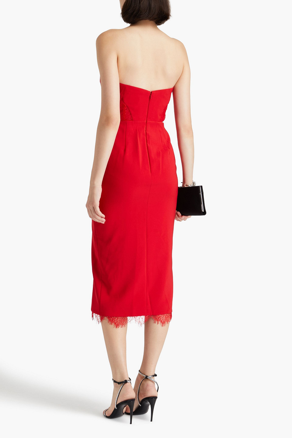 Marchesa Notte Lace-detail Strapless Dress In Red