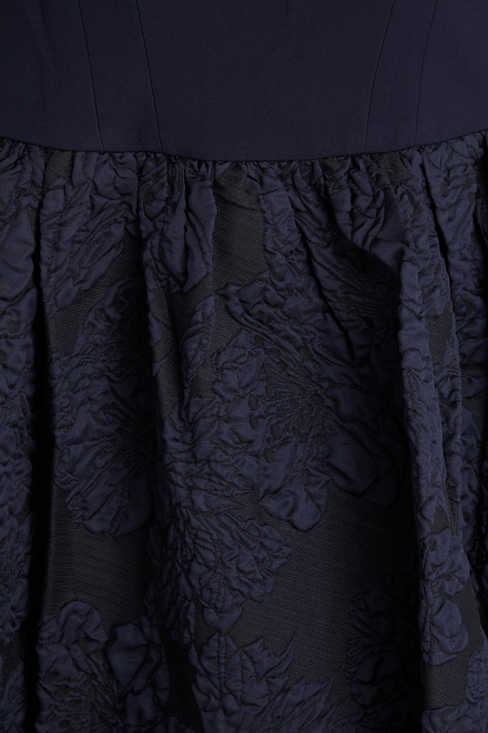 Marchesa Notte Cloqué And Crepe Halterneck Midi Dress In Navy