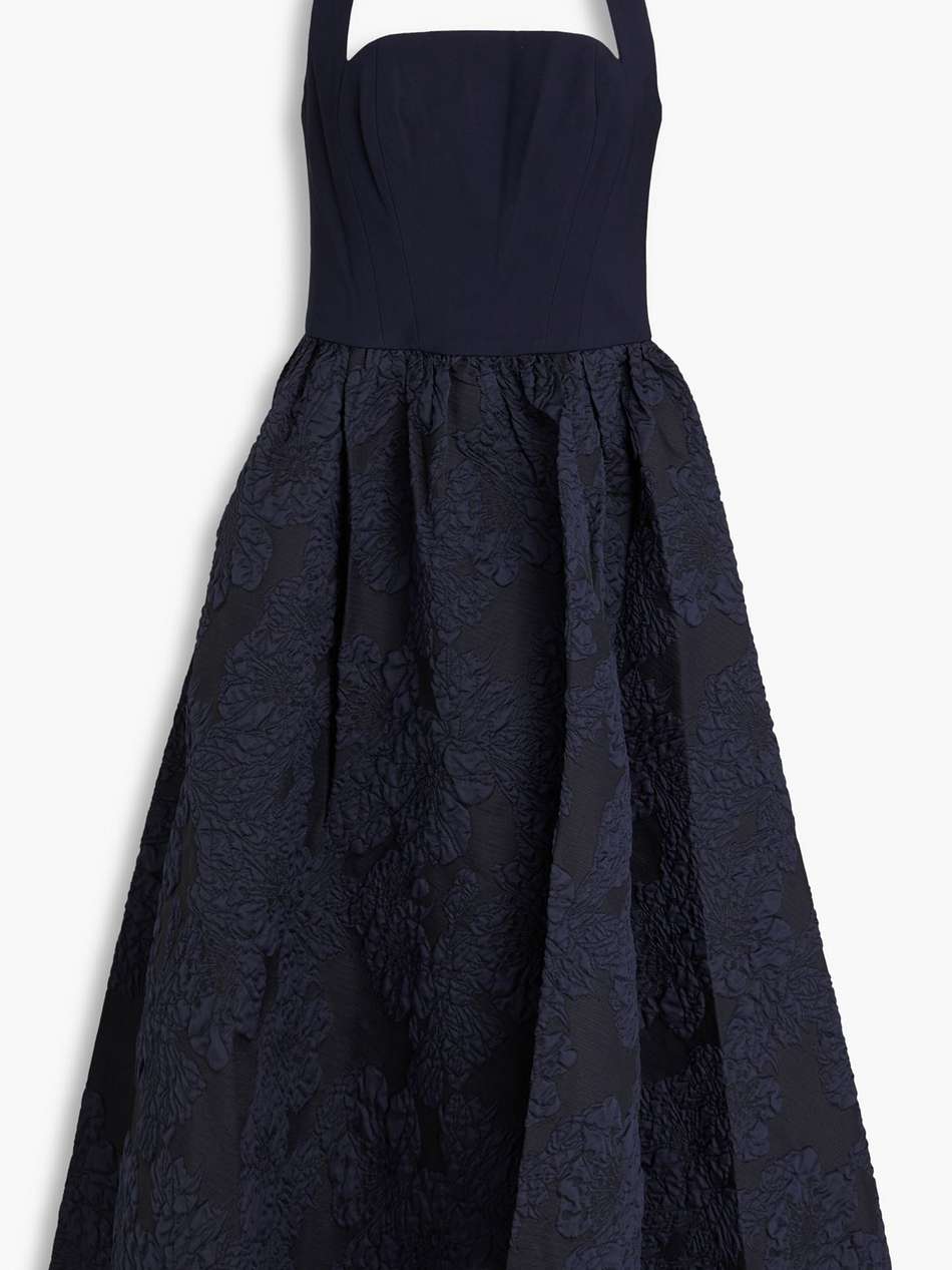 cloqué and crepe halterneck midi dress