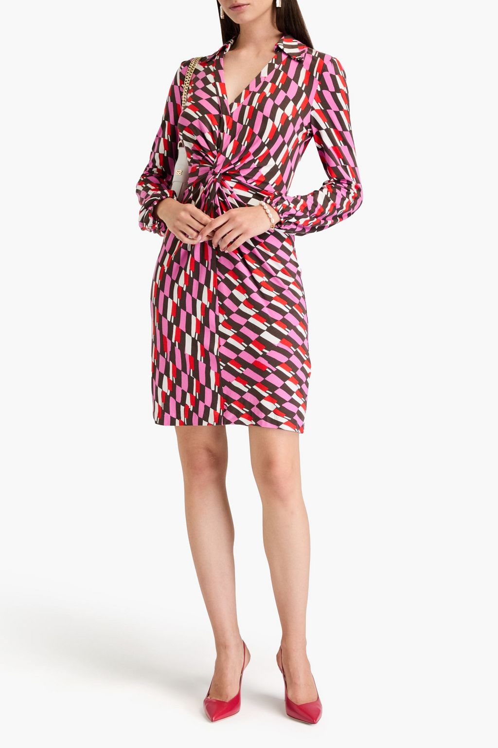 DIANE VON FURSTENBERG فستان Chuck قصير من الجيرسي مزين بطبعات وبقصّة ملفوفة