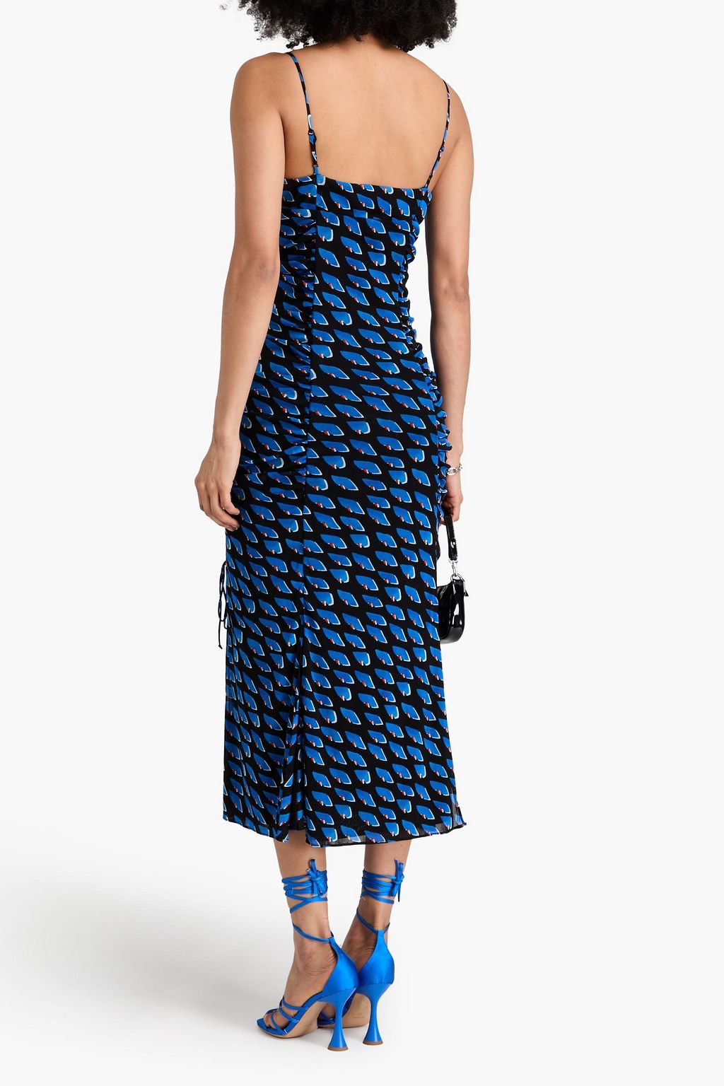 DIANE VON FURSTENBERG فستان متوسط الطول "ليستير" مصنوع من الشبك المطاطي بتأثير مزموم ومزين بطبعات