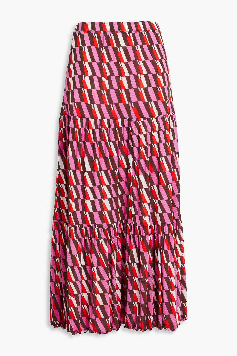 Diane Von Furstenberg Austria Reversible Tiered Printed Stretch-mesh Maxi Skirt In Pink