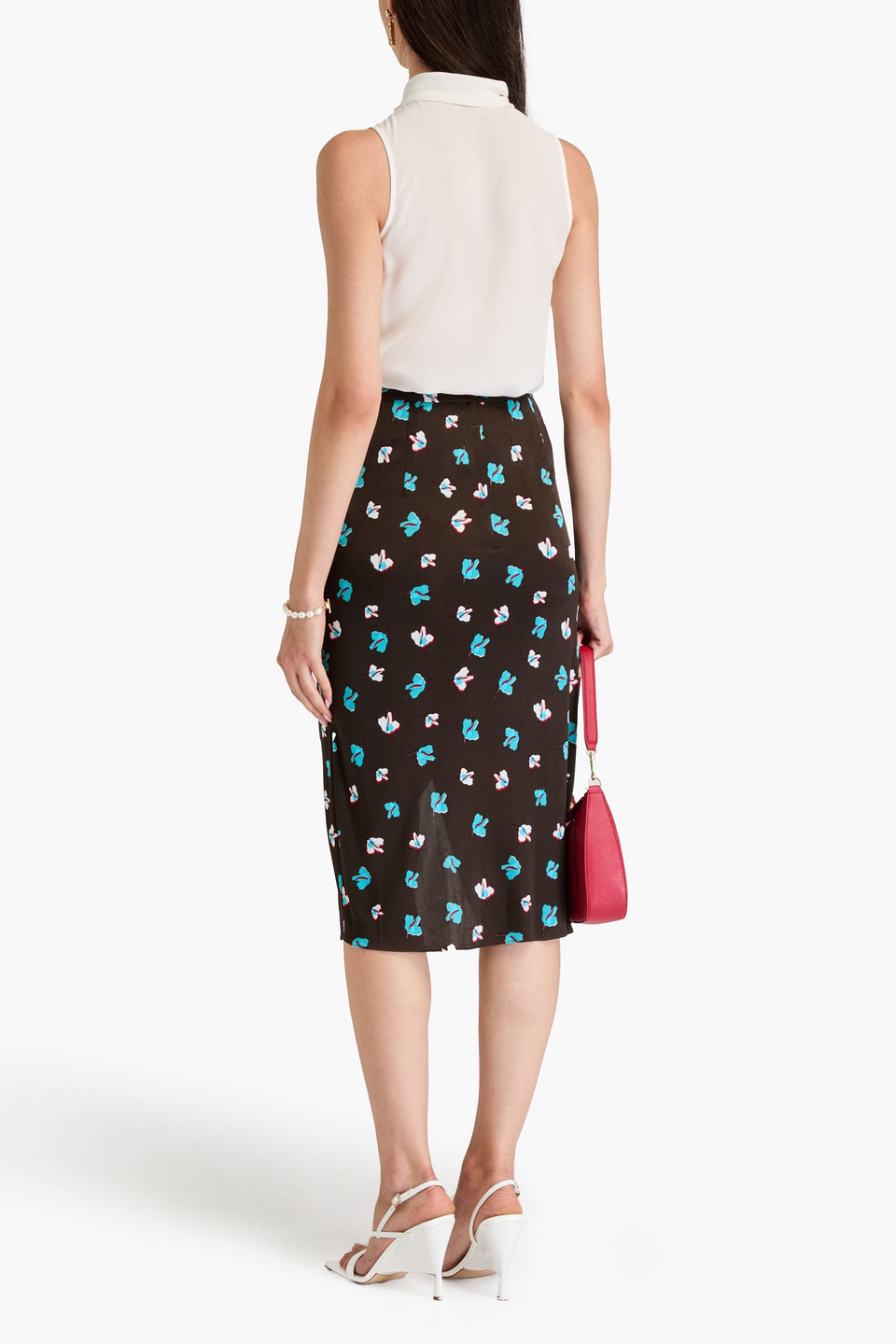 Diane Von Furstenberg Garcel Wrap-effect Floral-print Satin-jersey Midi Skirt In Dark Brown