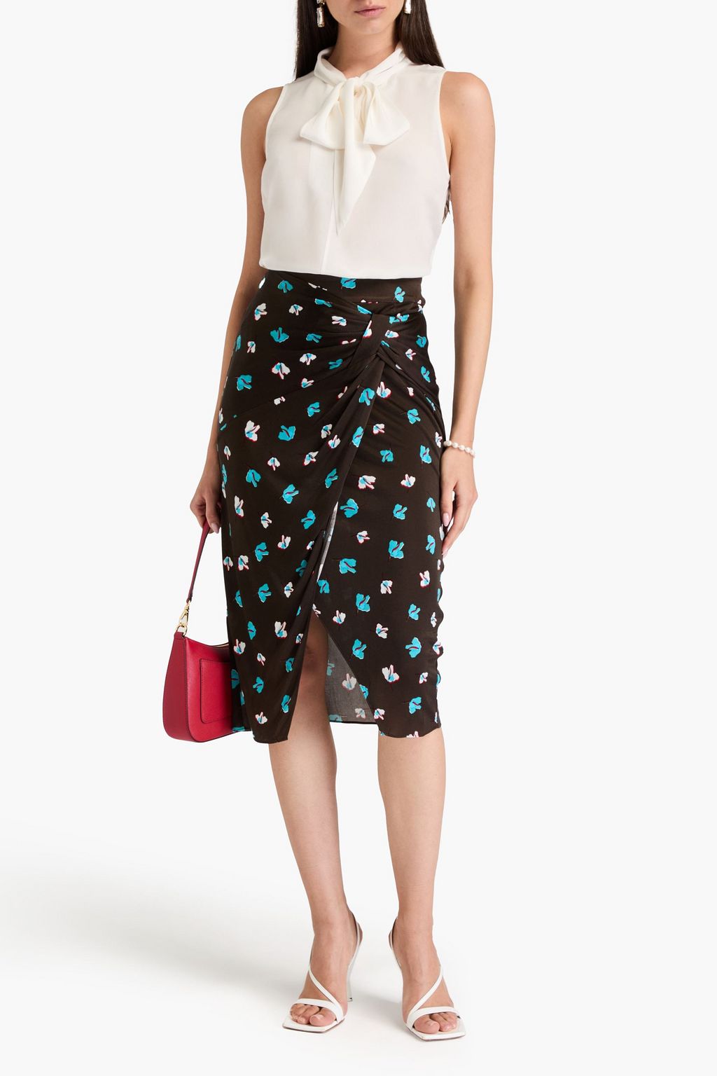 DIANE VON FURSTENBERG Garcel wrap-effect floral-print satin-jersey midi skirt
