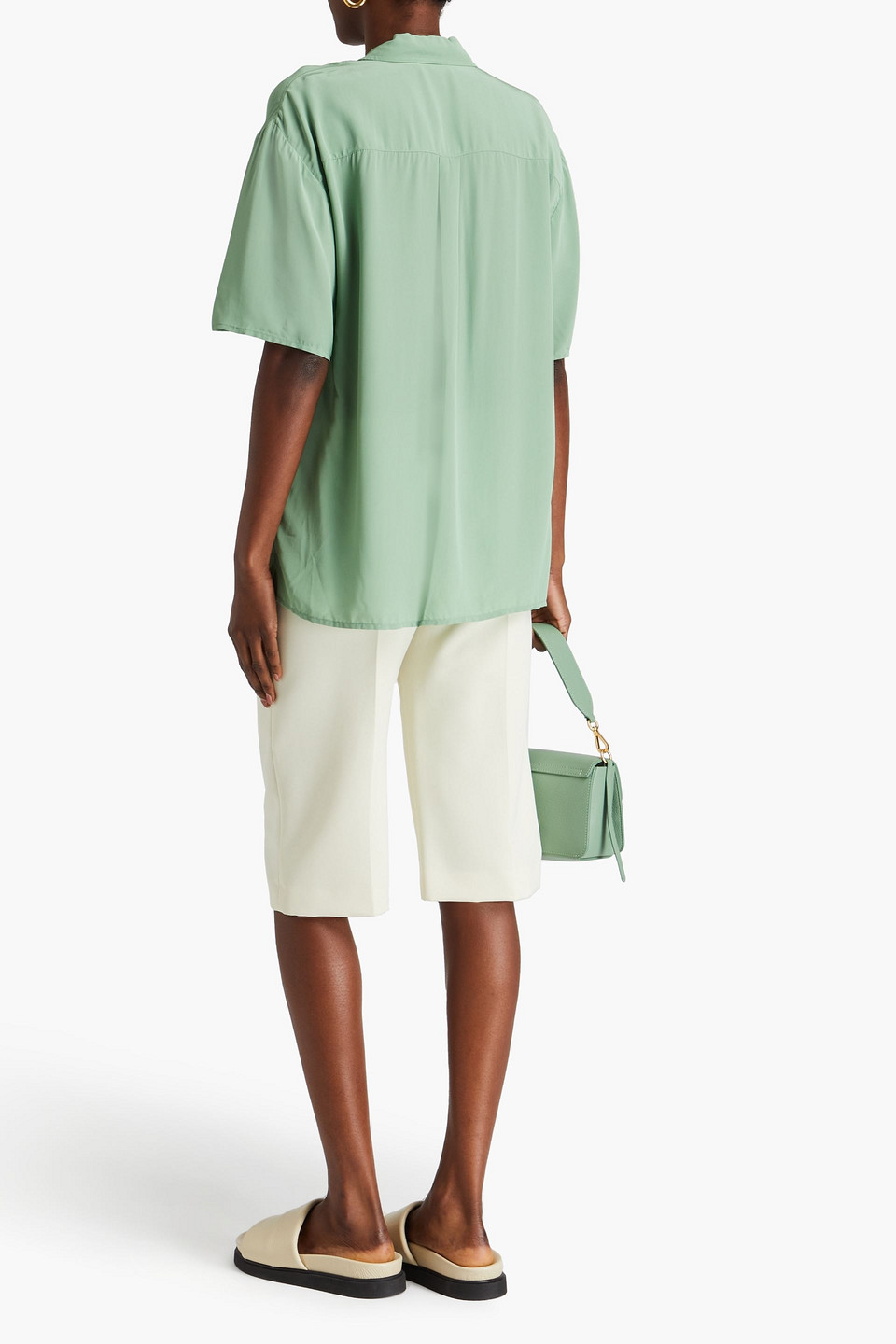 Theory Asymmetric Crepe Shirt In Sage Green