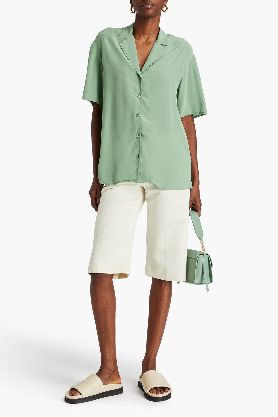 Theory Asymmetric Crepe Shirt In Sage Green