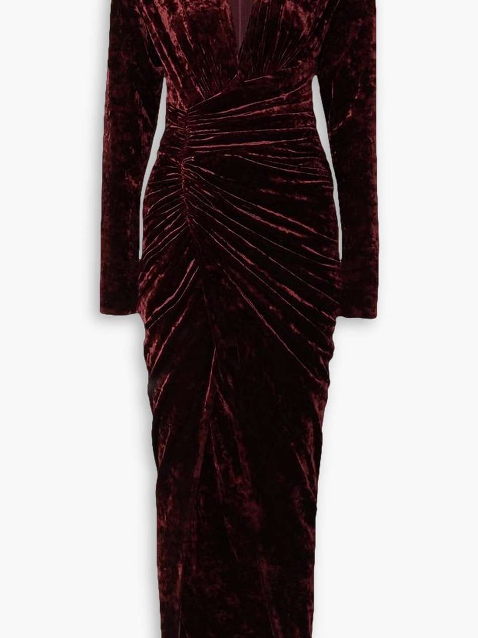 ruched stretch-velvet maxi dress