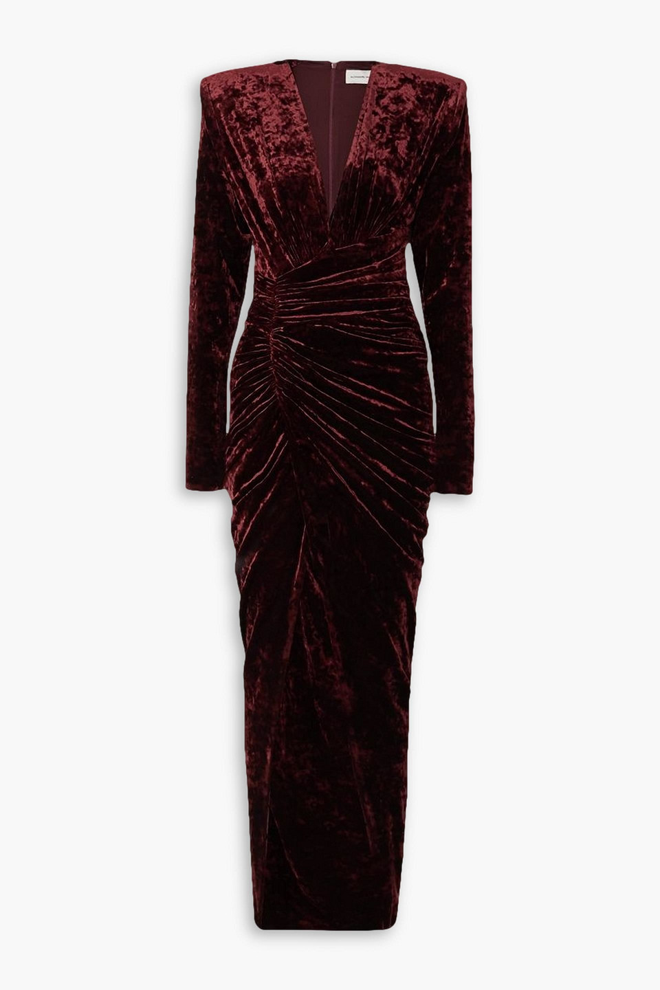 Ruched stretch-velvet maxi dress