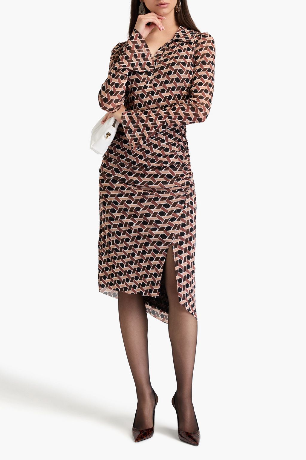 DIANE VON FURSTENBERG فستان Lilly متوسط الطول من الشبك المطاط بتأثير مزموم ومزين بطبعات