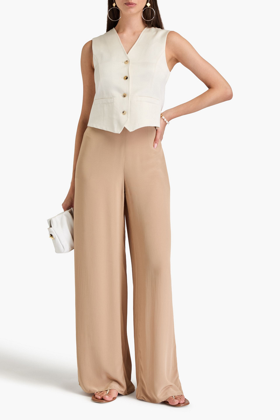Theory Crepe Wide-leg Pants In Sand