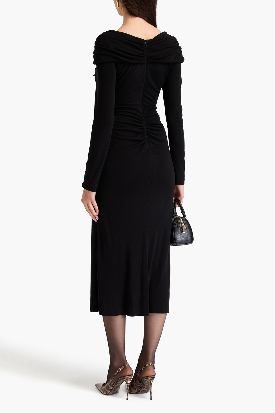Shop Diane Von Furstenberg Sylviana Ruched Lyocell And Wool-blend Jersey Midi Dress In Black