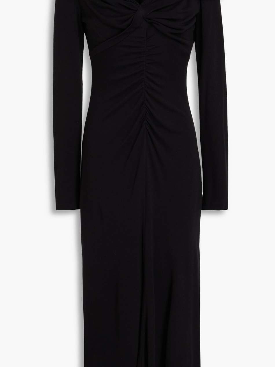 sylviana ruched lyocell and wool-blend jersey midi dress